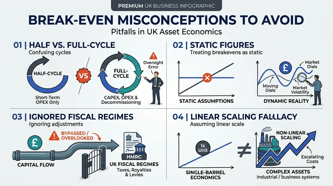 What Common Misconceptions Surround Break Even Price Calculations in Upstream Decisions?