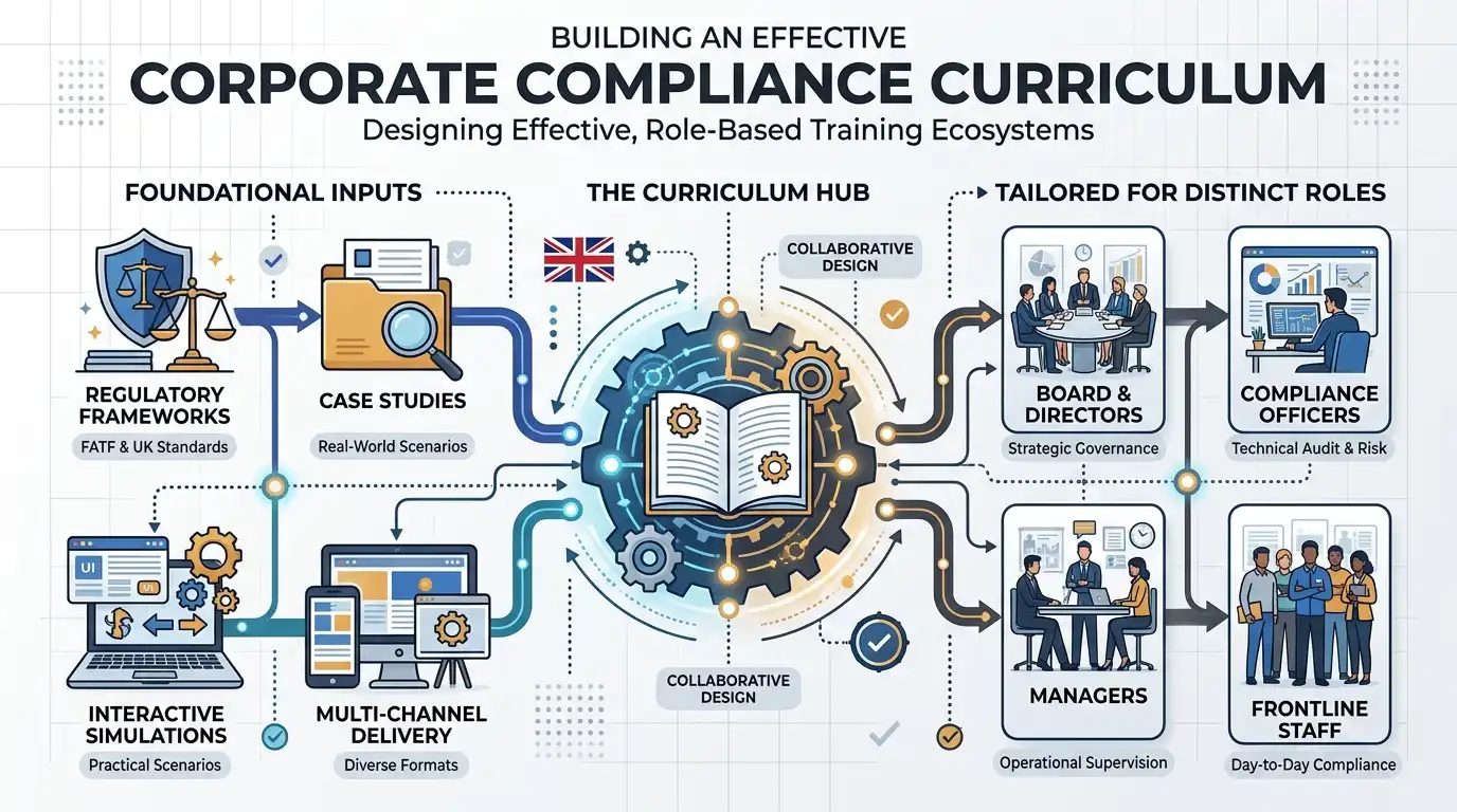 Which core components, frameworks, and delivery formats constitute an effective corporate compliance curriculum?