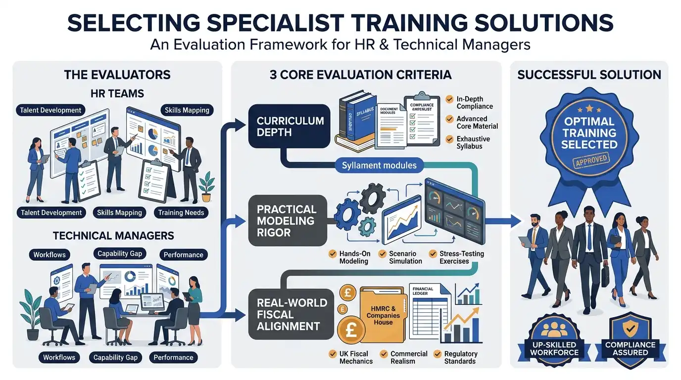 How do HR teams and technical departments select advanced training solutions for commercial and economics teams?
