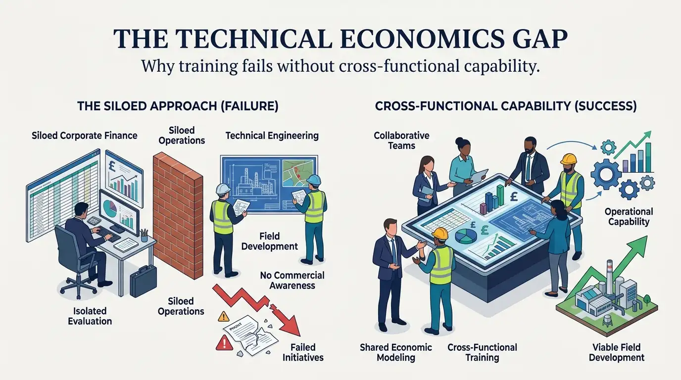 What common misconceptions impede corporate economic evaluation training initiatives?