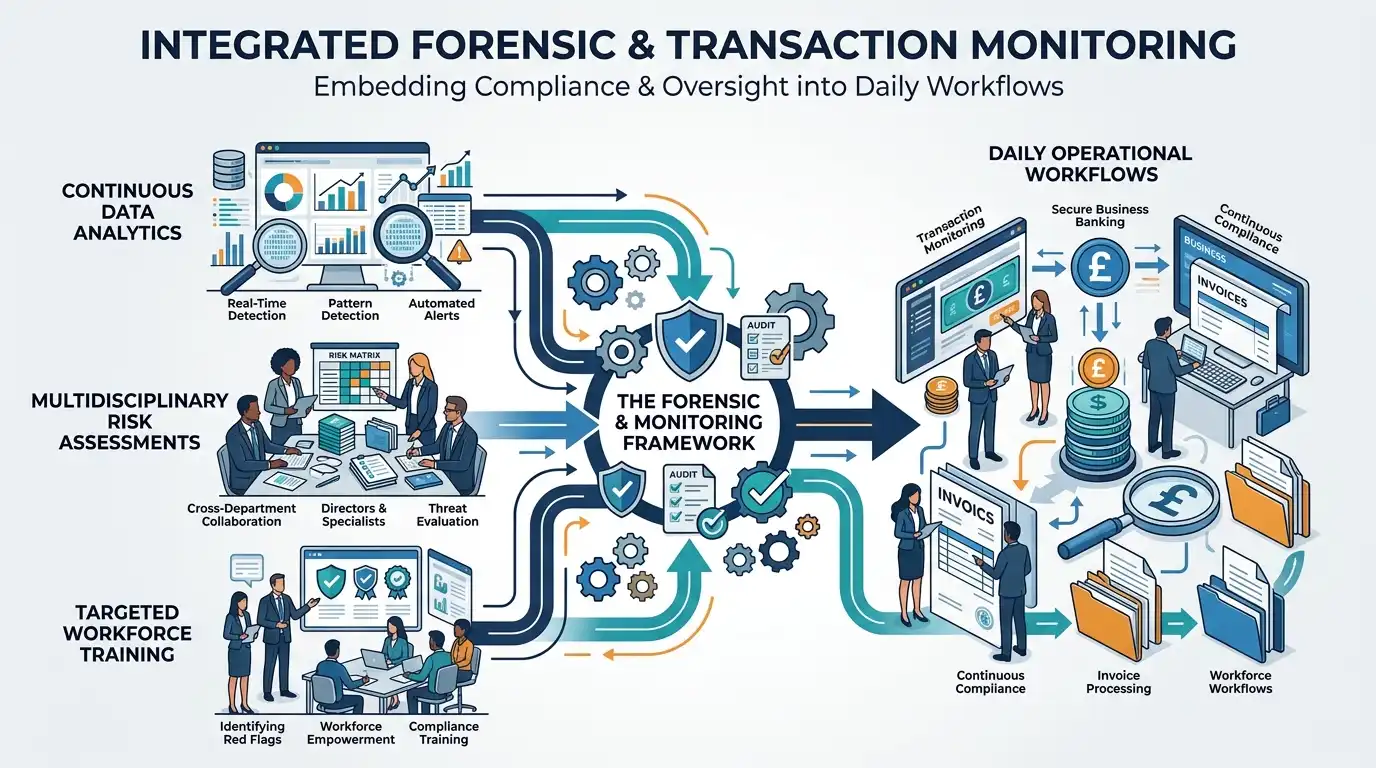 How Can Organizations Implement Integrated Forensic Accounting and Transaction Monitoring Frameworks Across the Business Lifecycle?