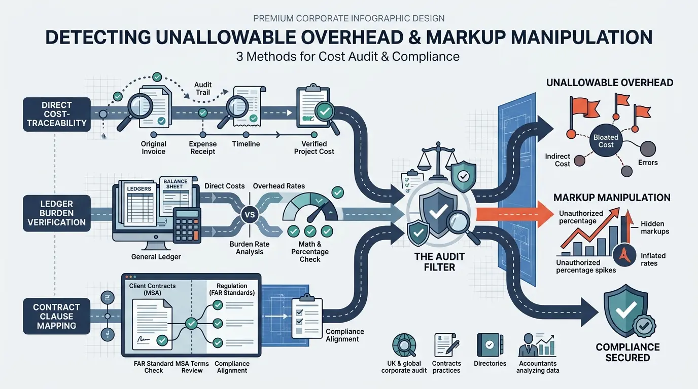 Which methods effectively uncover unallowable overhead allocations and markup manipulation?