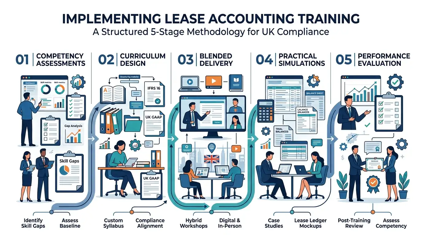 How do organizations implement lease accounting training programs?