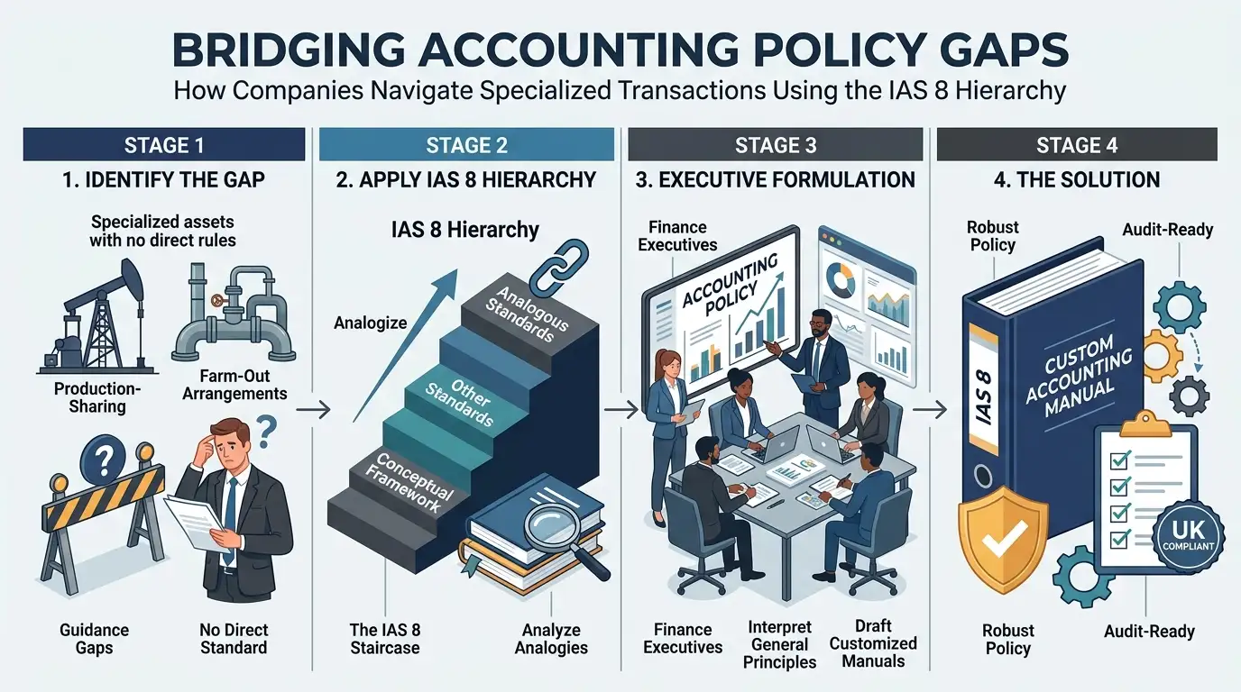 How do companies manage accounting policy selection and industry-specific guidance gaps?