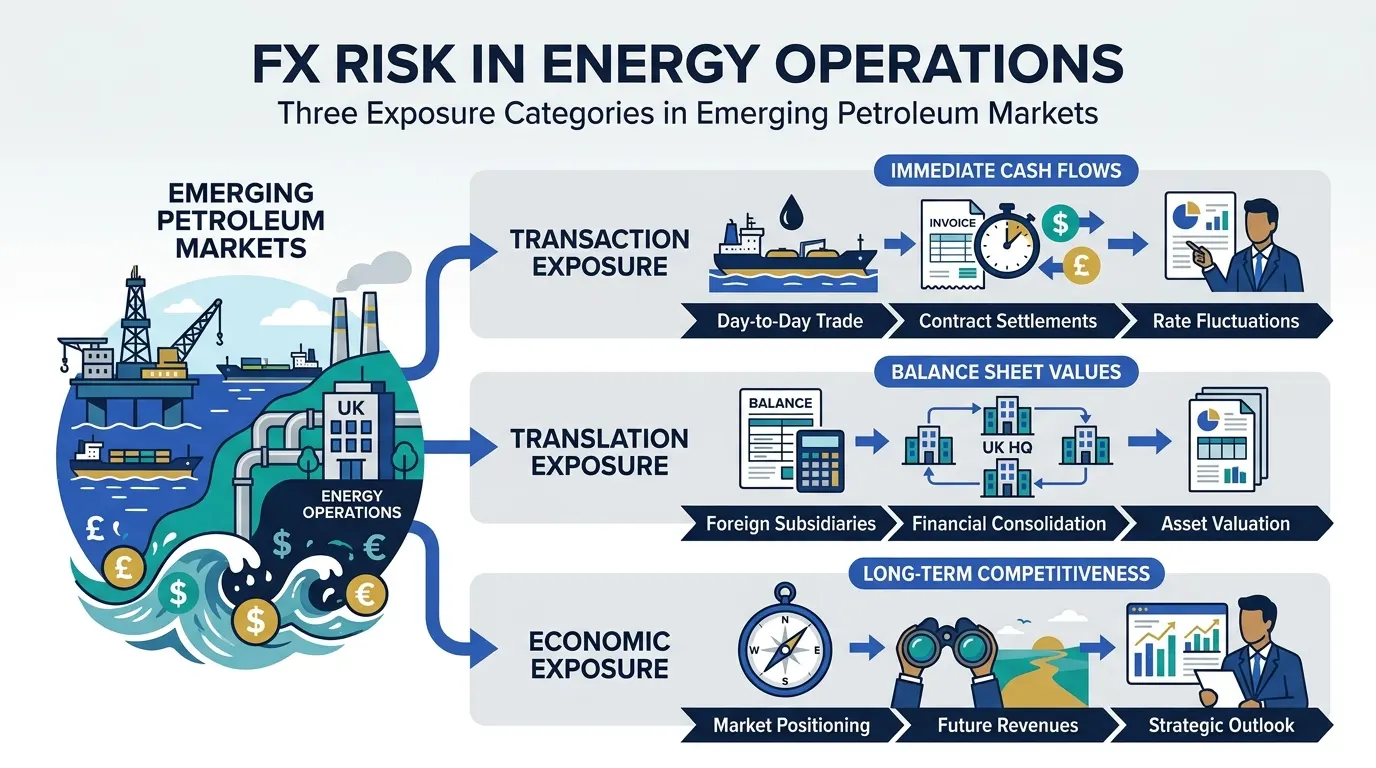 What Are the Primary FX Risk Categories in Emerging Petroleum Markets?