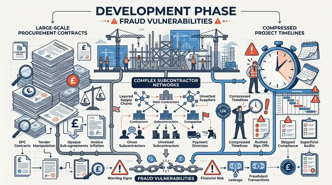 How do development phase activities introduce new financial and operational vulnerabilities?