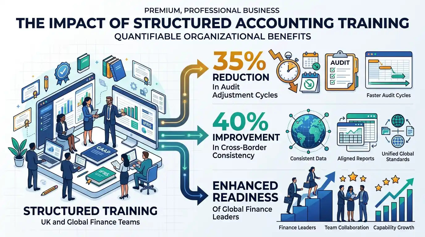 What measurable organizational benefits and performance outcomes do structured accounting standards training programs produce?