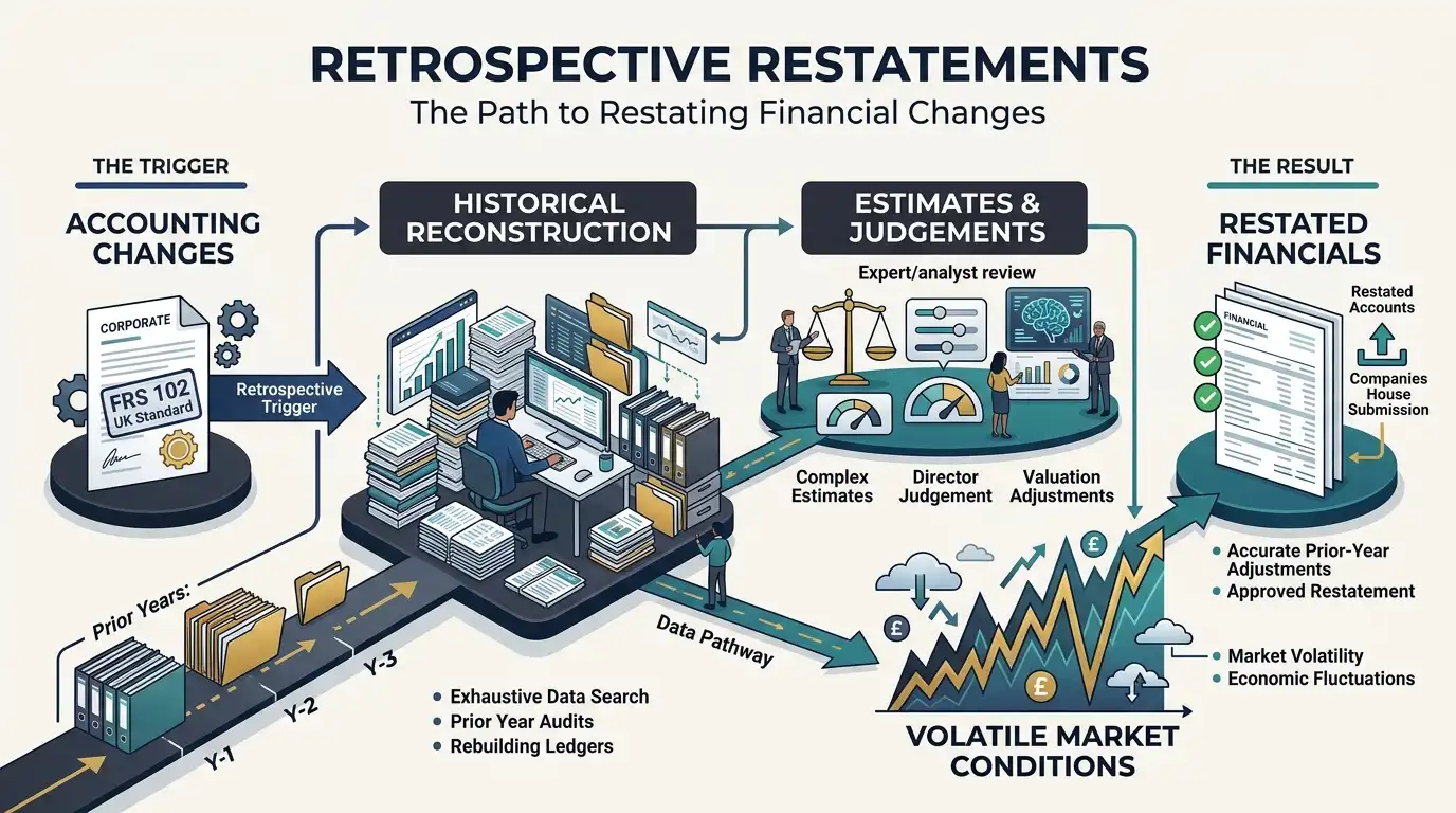 How should finance teams handle comparative restatement and accounting estimates?