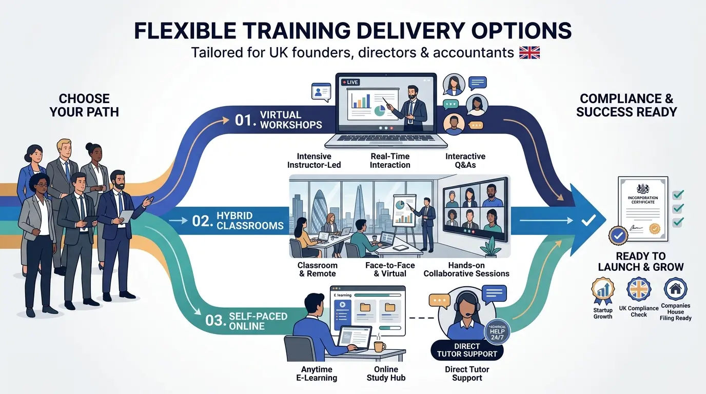 How is the course delivered to accommodate busy corporate schedules?