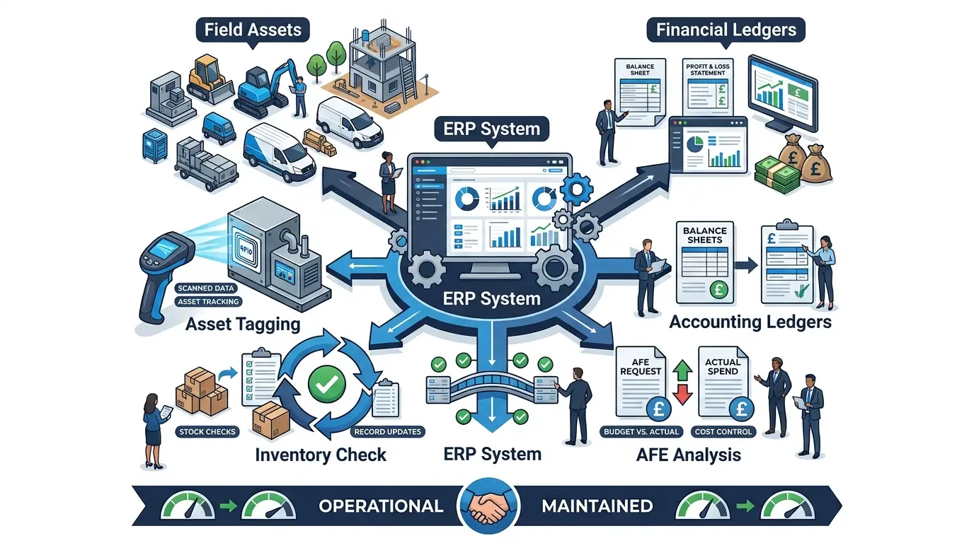 What methods ensure operational accuracy between field assets and financial ledgers?